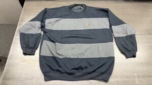 Vintage Bugle Boy Company Pullover Sweater Black Gray Stripes Mens Sz XL